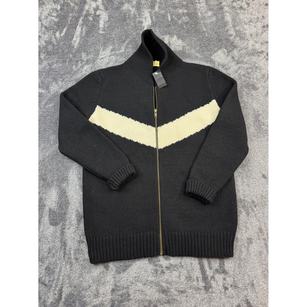 Limited America Full Zip Sweater Mens Medium Black Chevron Lambswool Knit Italy